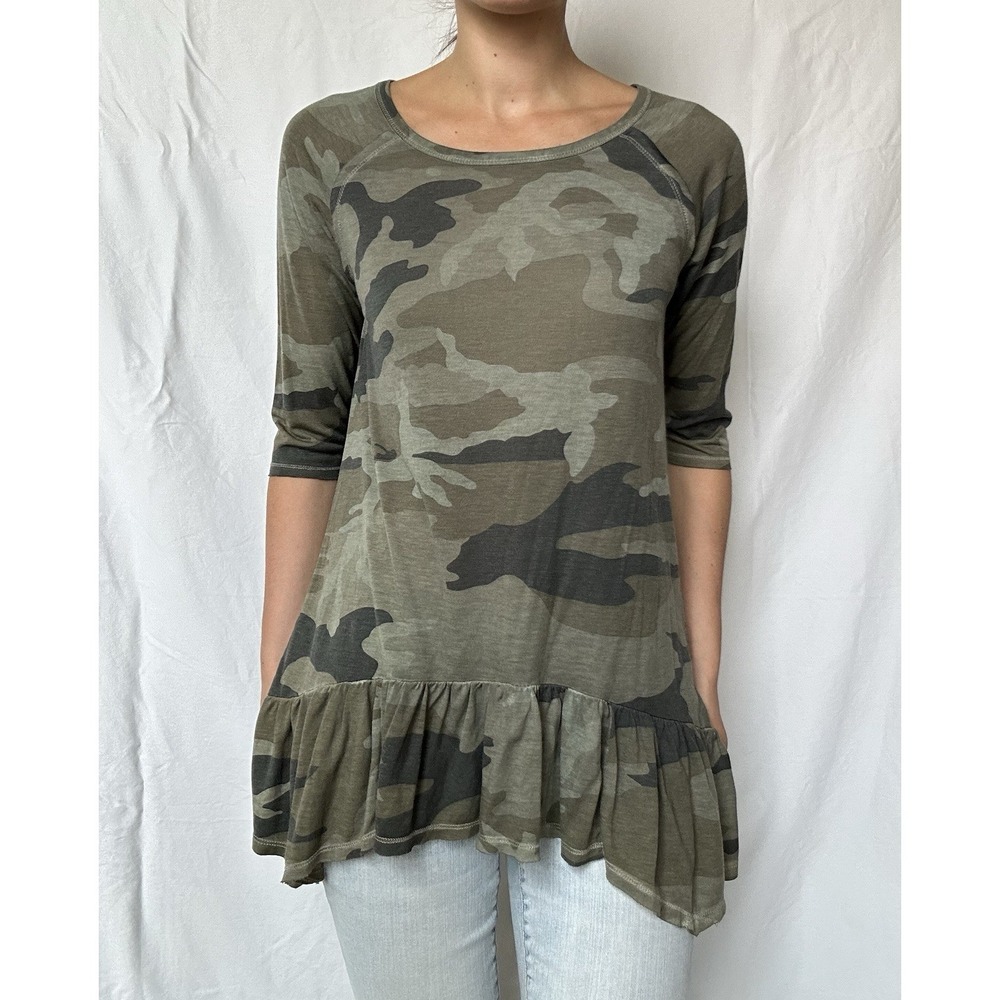 Y2K Style Camo Ruffle Tunic Top Grunge Fairy Boho Indie Tumblr